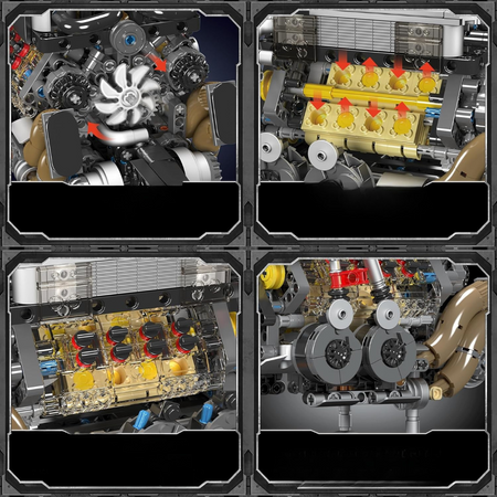 Klocki Konstrukcyjne Silnik Samochodowy W16 952 Elementy MOULD KING