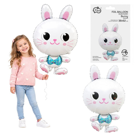 Balon Foliowy Króliczek Biały Na Przyjęcie Imprezę Urodziny GODAN 38x62 cm