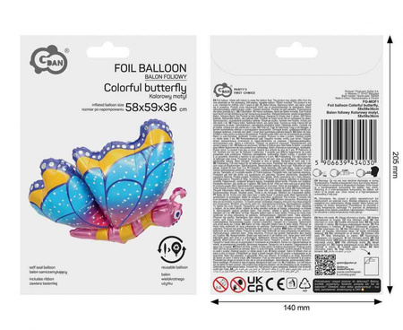 Balon Foliowy Kolorowy Motyl Na Urodziny Przyjęcie Imprezę GODAN 58x59x36cm