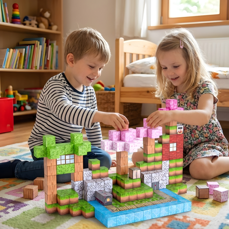 Klocki Magnetyczne Konstrukcyjne Zestaw 200 Elementów Edukacyjne Dla Dzieci
