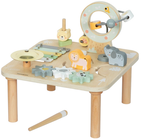 MAMABRUM Drewniany Stolik Edukacyjny 7w1 Muzyczny Z Cymbałkami I Gongiem Dzika Dżungla