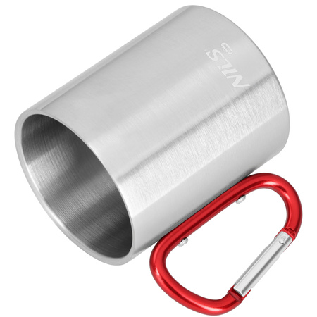 Kubek Turystyczny Stalowy Z Karabińczykiem Podróżny Kempingowy 300 ml NILS