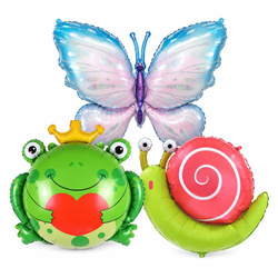 Balony Foliowe Żabka Ślimak Motyl Na Przyjęcie Urodziny GODAN Zestaw 3 szt.