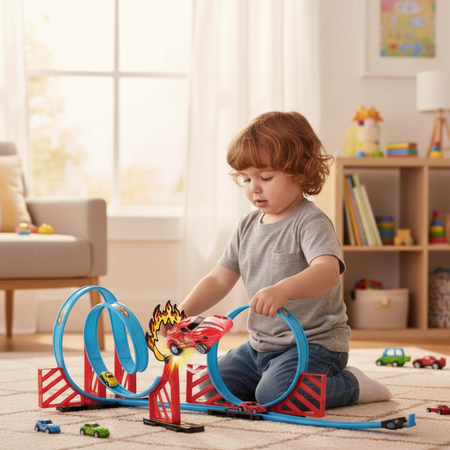 Tor Wyścigowy Samochodowy Inercyjny Dla Dzieci 350 cm + Autko TLD