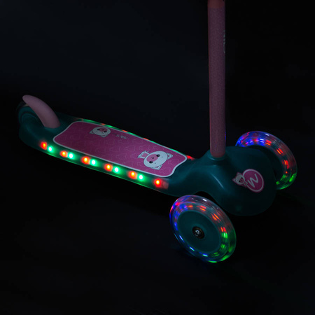 Hulajnoga Trójkołowa Dla Dzieci Balansowa Turkusowa Regulowana Kółka LED