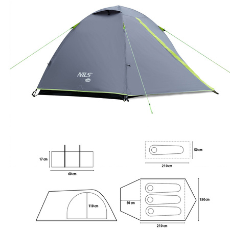 NILS Namiot Turystyczny Ogrodowy 3 Osobowy Filtr UV + Pokrowiec