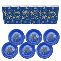 Talerzyki 18 cm + Kubeczki 250 ml Papierowe Świąteczne Hello Winter GODAN