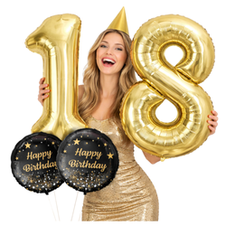 Balony Na 18 Urodziny Szampańskie Duże 85 cm + 2x Balon Happy Birthday 18"