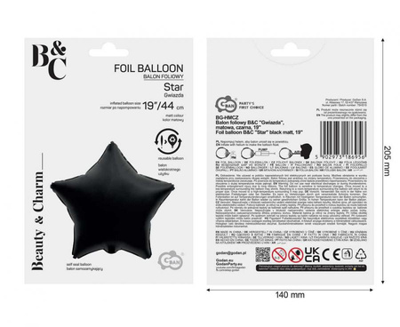Balon Foliowy Gwiazda Czarna Matowa Na Imprezę Przyjęcie Halloween 19"