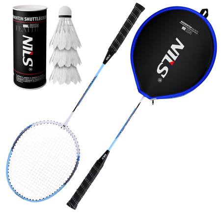  Zestaw 2 Rakiety W Pokrowcu + 3 Lotki Piórkowe Do Gry W Badmintona NILS