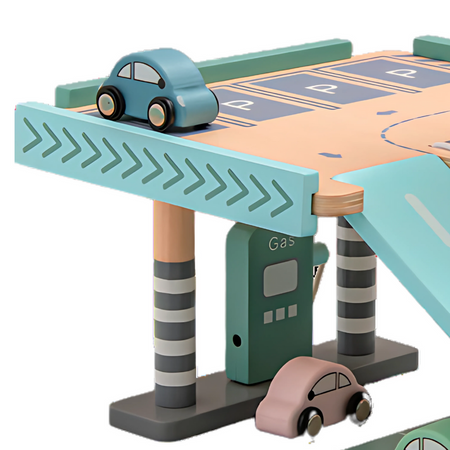 Drewniany Parking Piętrowy Garaż Z Windą i Stacją + Samochodziki Merkan