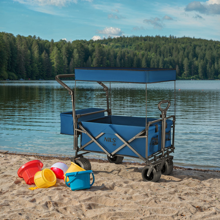 Wózek Turystyczny Plażowy Transportowy Kempingowy Składany Z Daszkiem 120 L