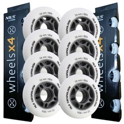 Kółka Do Łyżworolek Kauczukowe Zestaw 8 szt. Białe Matowe 72 mm NILS