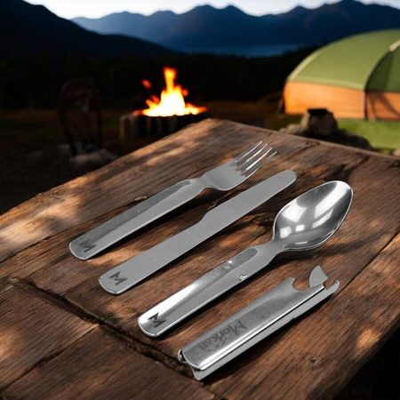 MERKAN Zestaw Sztućców Turystycznych Ze Stali Nierdzewnej 3w1 + Otwieracz