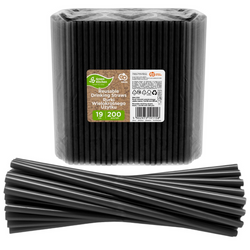 Słomki Plastikowe Rurki Wielokrotnego Użytku 19 cm GODAN Czarne 200 szt.