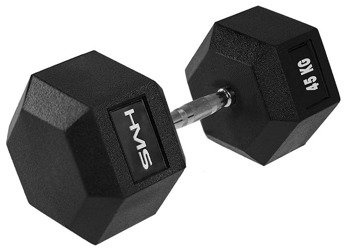 Ciężarek Hantla Sześciokątna Gumowana Do Treningu HEX PRO 45 kg HMS