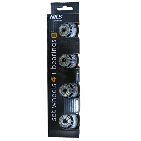 Kółka Do Rolek Kauczukowe 72 mm Zestaw 4 szt. + Łożyska ABEC-9 Czarne NILS