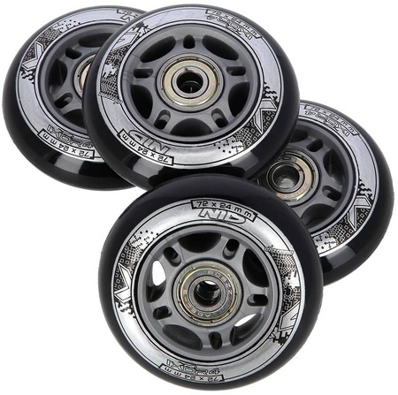 Kółka Do Rolek Kauczukowe 72 mm Zestaw 4 szt. + Łożyska ABEC-9 Czarne NILS