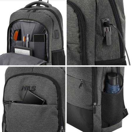 Plecak Miejski Turystyczny Trekkingowy Sportowy Z Miejscem Na Laptopa USB 18 L NILS