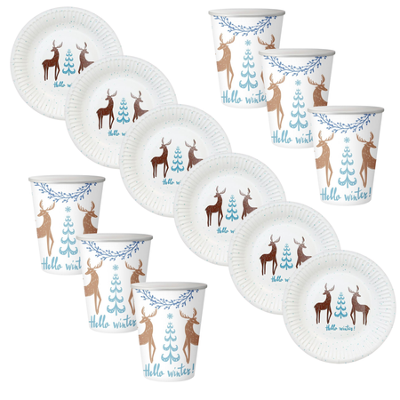 Kubeczki 250 ml + Talerzyki Zastawa Stołowa Jednorazowa Na Święta Renifer