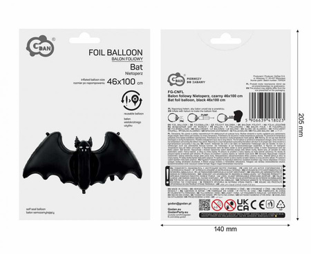 Balony Foliowe Nietoperze Na Imprezę Halloween Duże 46x100 cm Zestaw 3 szt.