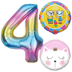 Balony Foliowe Na 4 Urodziny Imprezę Dla Dziecka Kotek Kicia Kocia Cyfra