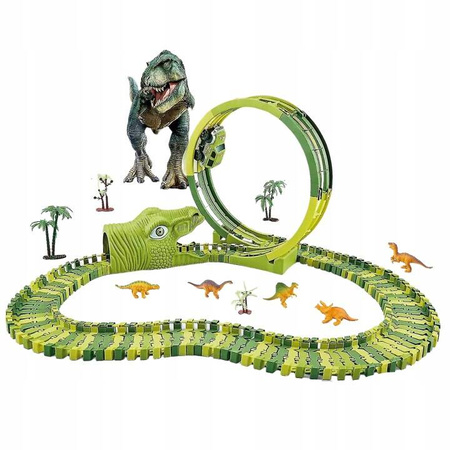 Tor Wyścigowy Samochodowy Dinozaury 121 Elementów Dla Dzieci