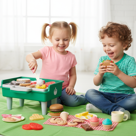 Mini Grill Zabawka Dla Dzieci 36 Elementów Sztućce + Akcesoria Spożywcze