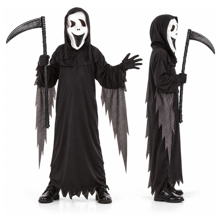 Strój Krzyk Na Halloween Dla Dziecka Kostium 120/130 cm + Czarna Kosa 82 cm