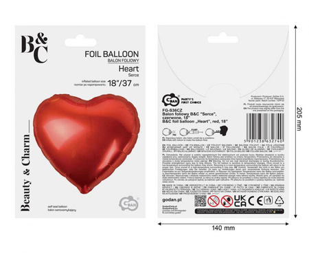 Balon Foliowy Czerwone Serce Na Walentynki Rocznicę Ślub Zaręczyny 18''