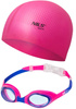 NILS Zestaw Różowo-Niebieskie  Okularki + Różowy Czepek Pływacki