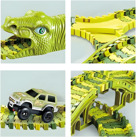 Tor Wyścigowy Samochodowy Dinozaury Tunele + Autko 140 Elementów Dla Dzieci