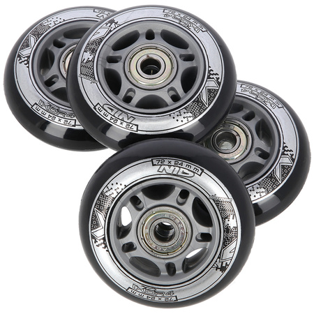 Kółka Do Rolek Kauczukowe 72 mm Zestaw 8 szt. + Łożyska ABEC-9 Czarne NILS