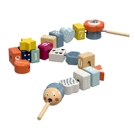 TOP BRIGHT Drewniana Zabawka Edukacyjna Nawlekanie Gąsienicy 18 Klocków