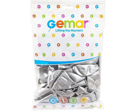 Balony Lateksowe Srebrne Klasyczne Chromowane Na Ślub Wesele 33cm - 50 szt.