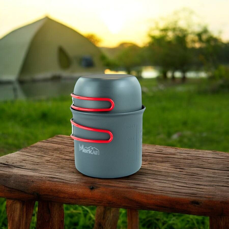 MERKAN Menażka Turystyczna Harcerska Wojskowa Garnek Z Przykrywką + Sztućce