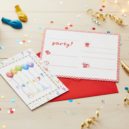 Zaproszenia Na Urodziny Papierowe Z Kopertami Happy Birthday - 6 szt.