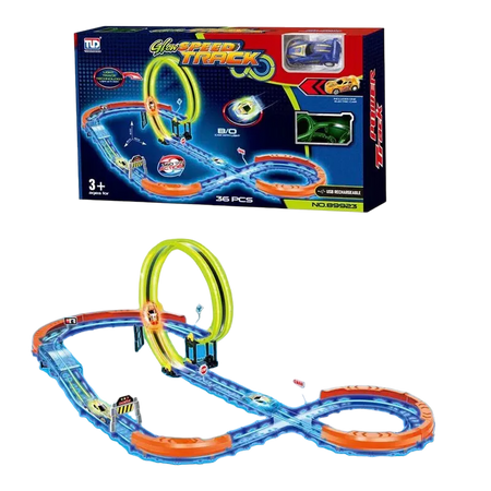 Tor Samochodowy Wyścigowy Świecący W Ciemności + Samochód