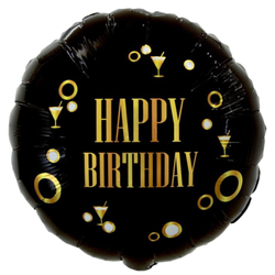 Balon Foliowy Dekoracyjny Imprezowy Na Urodziny Happy Birthday Czarny 18"