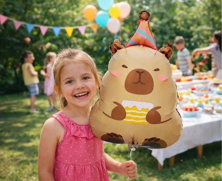 Balon Foliowy Urodzinowa Kapibara Z Czapeczką Na Przyjęcie Imprezę 48x38 cm