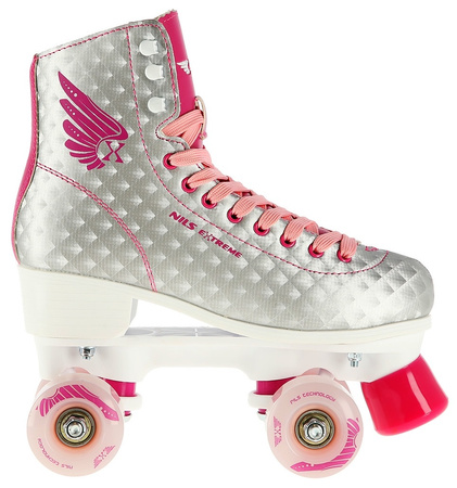 Wrotki Klasyczne Retro Kauczukowe Kółka Różowe Rekreacyjne Sznurowane NILS