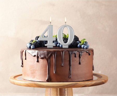 Świeczka Urodzinowa Srebrna Dekoracyjna Na Tort Cyfra 4 Metaliczna GODAN