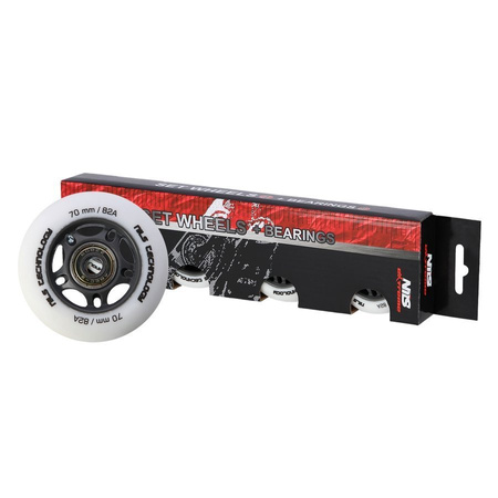 Kółka Do Rolek Kauczukowe 70 mm Zestaw 8 szt. + Łożyska ABEC-9 Białe Matowe