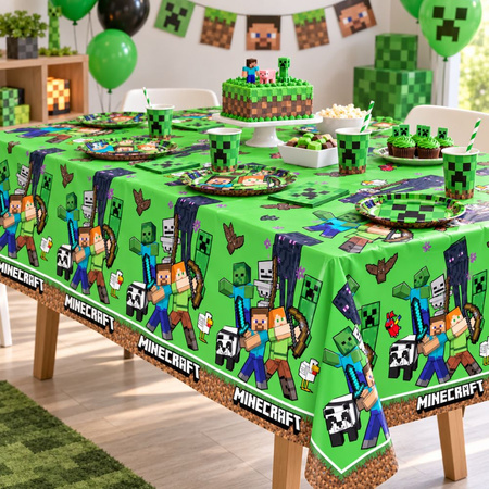 8x Talerzyki+ 8xKubeczki + 20x Serwetki + Obrus Minecraft 120x180 cm