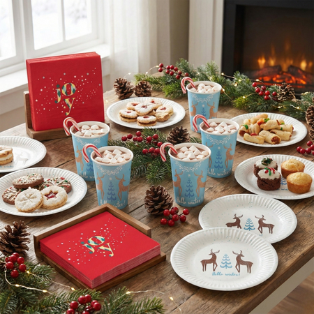 6xKubeczki 250 ml + 6xTalerzyki + 20xSerwetki Zastawa Stołowa Na Święta