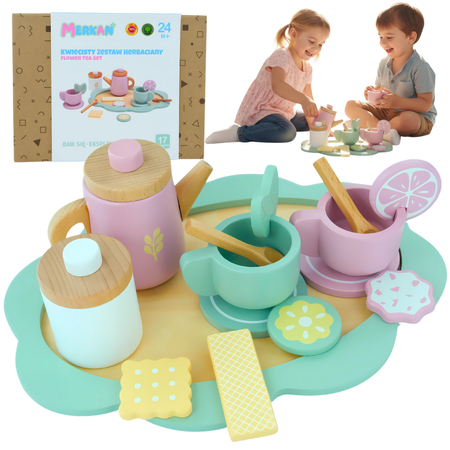 MERKAN Drewniany Zestaw Do Herbaty Czajnik Filiżanki + Tacka