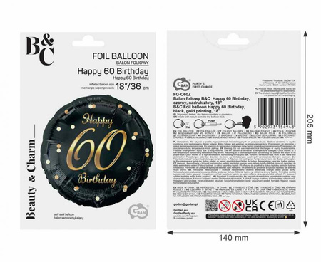 Balon Foliowy Dekoracyjny Ozdobny Imprezowy Złoty Nadruk Na 60 Urodziny