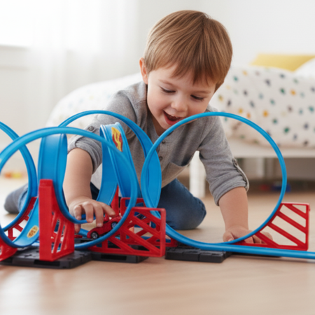 Tor Wyścigowy Samochodowy Pull Back Dla Dzieci 680 cm + 2 Samochody TLD