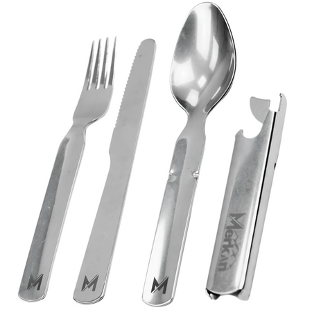 MERKAN Zestaw Sztućców Turystycznych Ze Stali Nierdzewnej 3w1 + Otwieracz