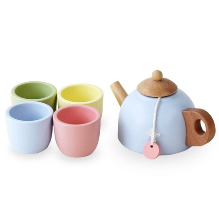 Drewniany Zestaw Do Parzenia Herbaty Dzbanek + Filiżanki Dla Dziecka 7 el.